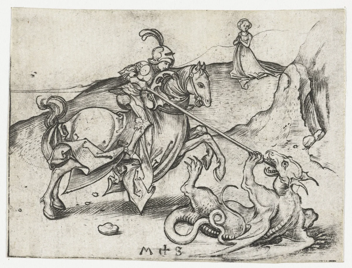 De Heilige Joris en de draak by Unknown, print, 1470-1491