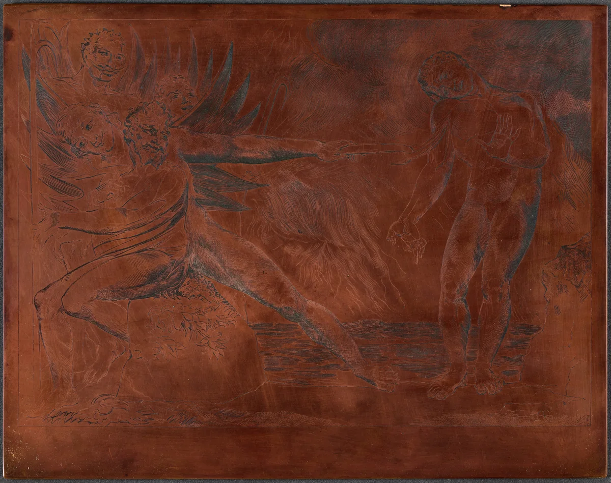 The Circle of the Corrupt Officials; the Devils Tormenting Ciampolo by William Blake, technical material, 1827