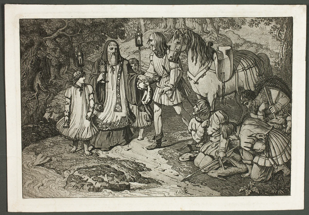Rudolph of Habsburg and the Priest by Karl Russ, print, 1809