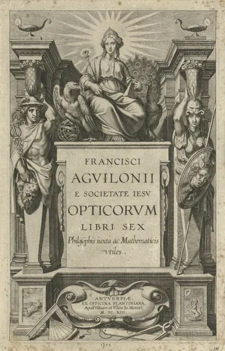 Titelpagina voor F. Aguilon, Opticorum libri sex, 1613 by Theodoor Galle, print, 1613