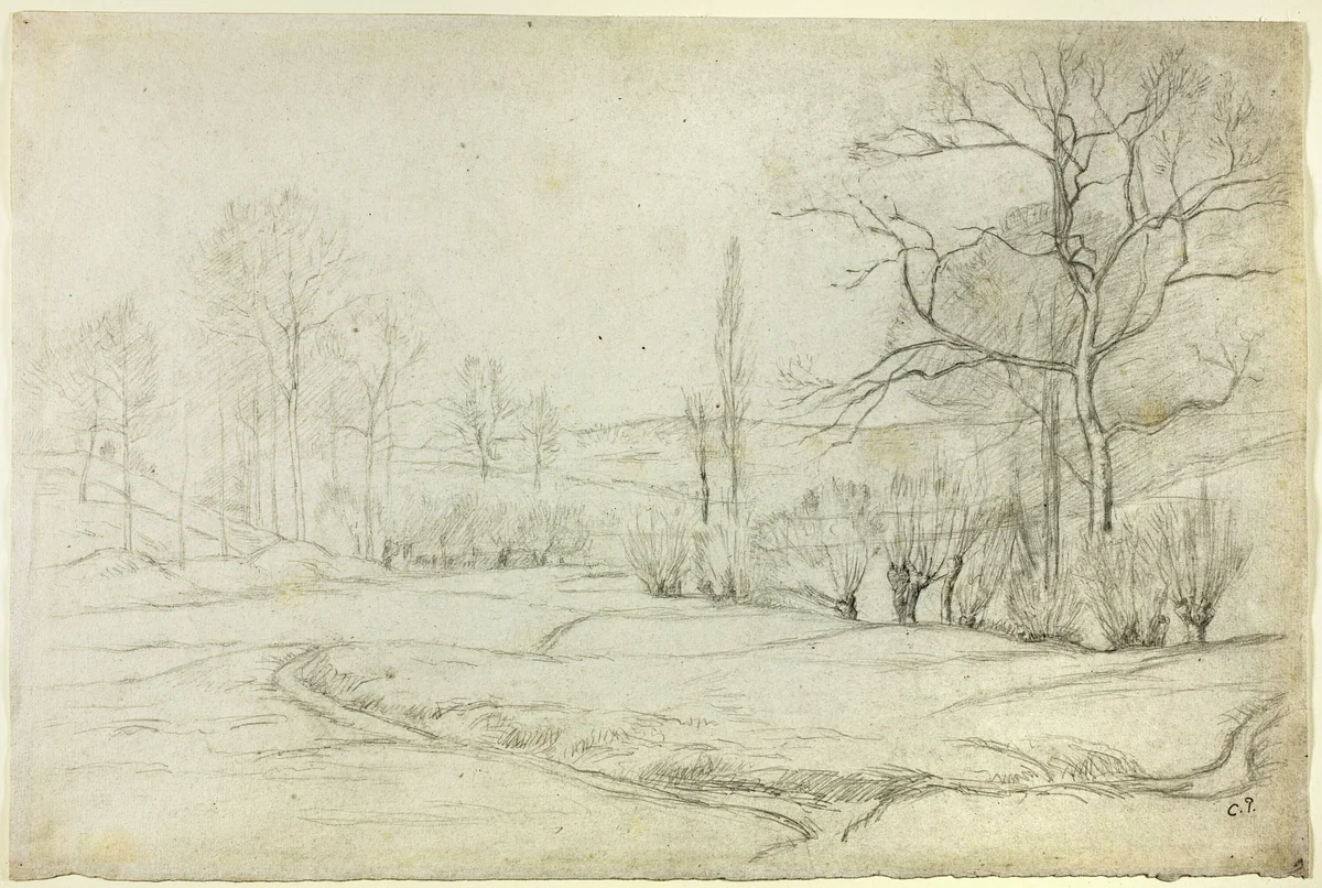 Landscape in Montfoucault by Camille Pissarro, drawing, 1864