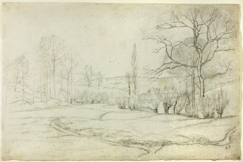 Landscape in Montfoucault by Camille Pissarro, drawing, 1864