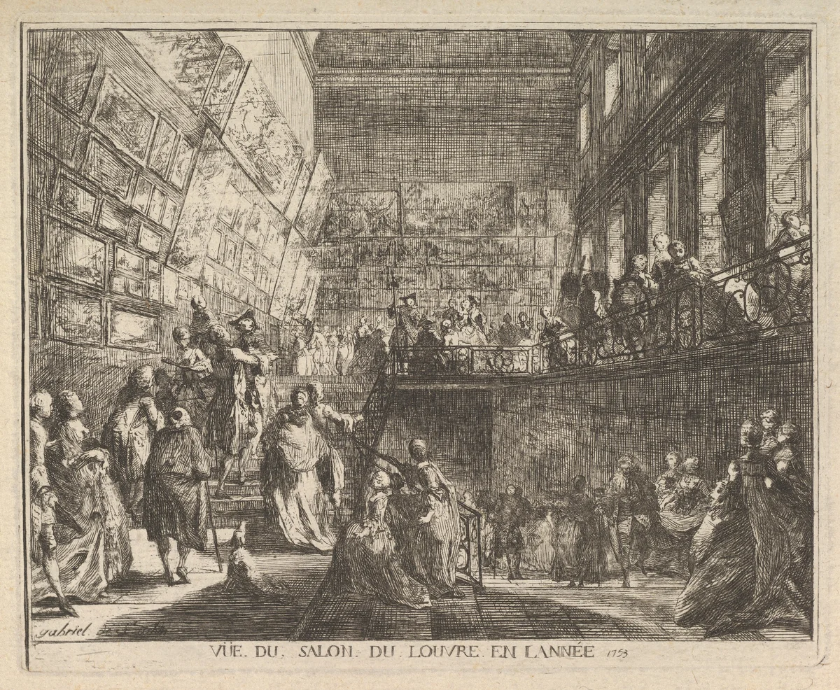 View of the Salon in the Year 1753 by Gabriel de Saint-Aubin, print, 1753