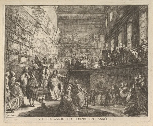 View of the Salon in the Year 1753 by Gabriel de Saint-Aubin, print, 1753