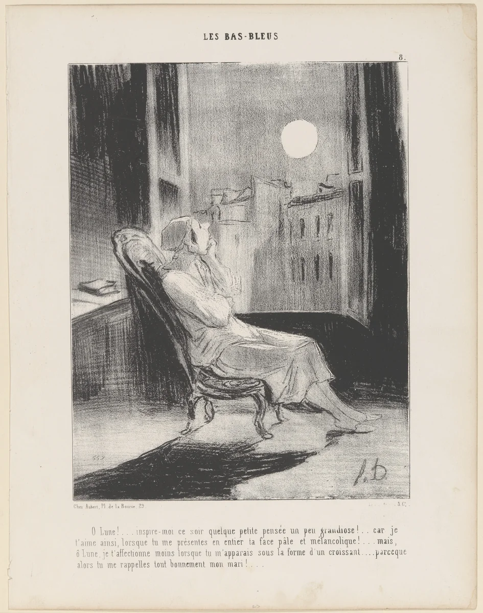 O Lune!... Inspire-moi ce soir quelque petite pensée..., from Les Bas-Bleus, published in "Le Charivari" by Honoré Daumier, print, 1808-1879