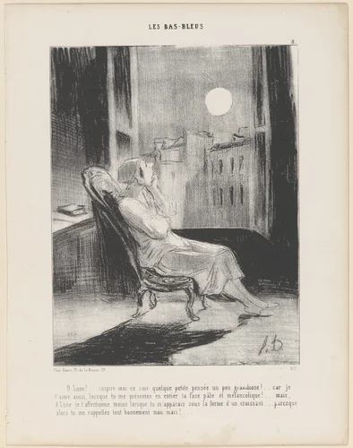 O Lune!... Inspire-moi ce soir quelque petite pensée..., from Les Bas-Bleus, published in "Le Charivari" by Honoré Daumier, print, 1808-1879