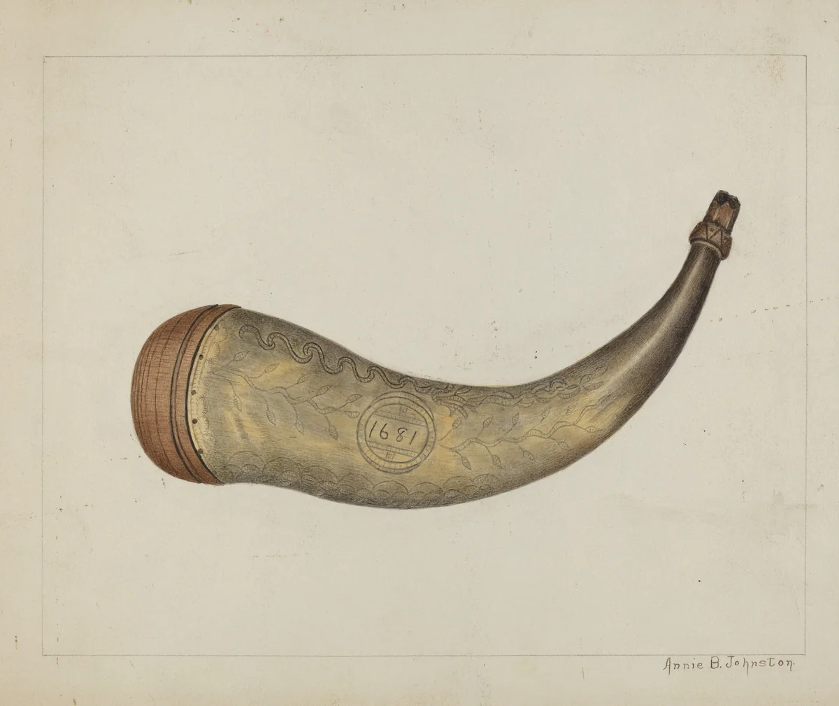 Powder Flask by Annie B. Johnston, index of american design, 1938