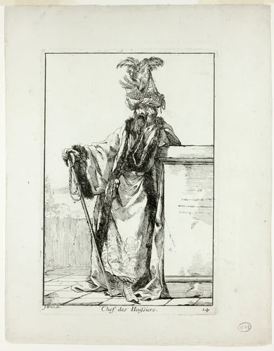 Chef des Huissiers, plate fourteen from Caravanne du Sultan à la Mecque by Joseph-Marie Vien, print, 1748