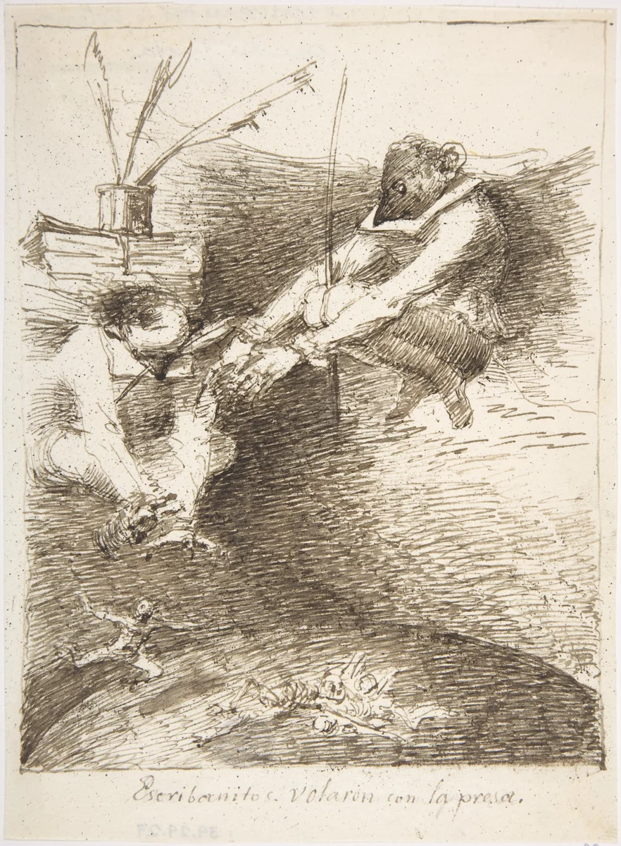 The Notaries Flew of With The Prey (Escribanitos volaron con la presa) by Leonardo Alenza, drawing, 1807-1845