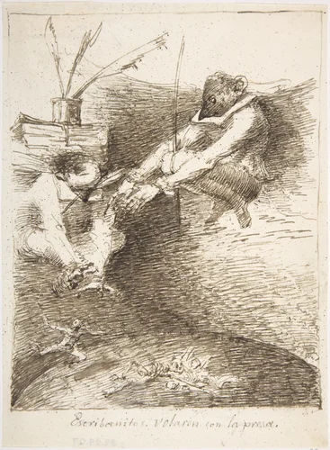 The Notaries Flew of With The Prey (Escribanitos volaron con la presa) by Leonardo Alenza, drawing, 1807-1845