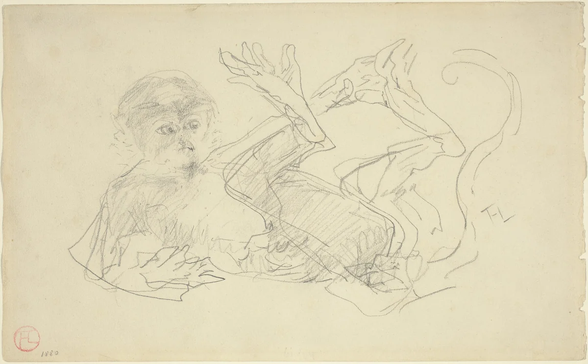 A Monkey Playing on His Back by Henri de Toulouse-Lautrec, drawing, 1880-1899