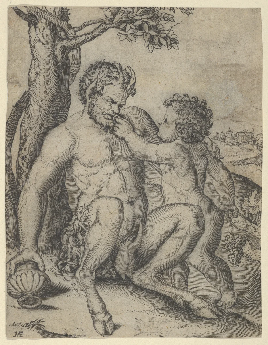 Satyr and Child by Marcantonio Raimondi, print, 1500-1534