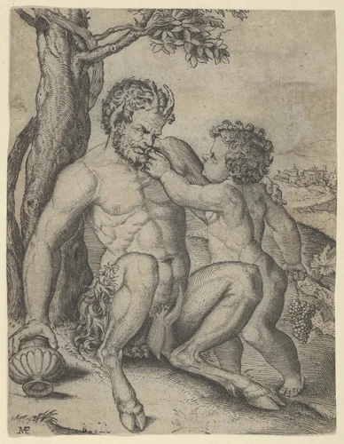 Satyr and Child by Marcantonio Raimondi, print, 1500-1534