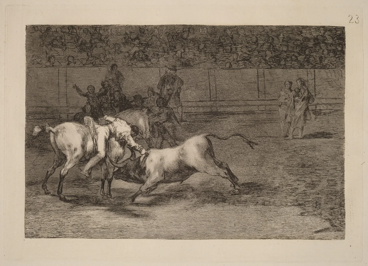 Mariano Ceballos, alias el Indio, mata el toro desde su caballo (Mariano Ceballos, Alias the Indian, Kills the Bull from His Horse) by Francisco Goya, portfolio, 1816