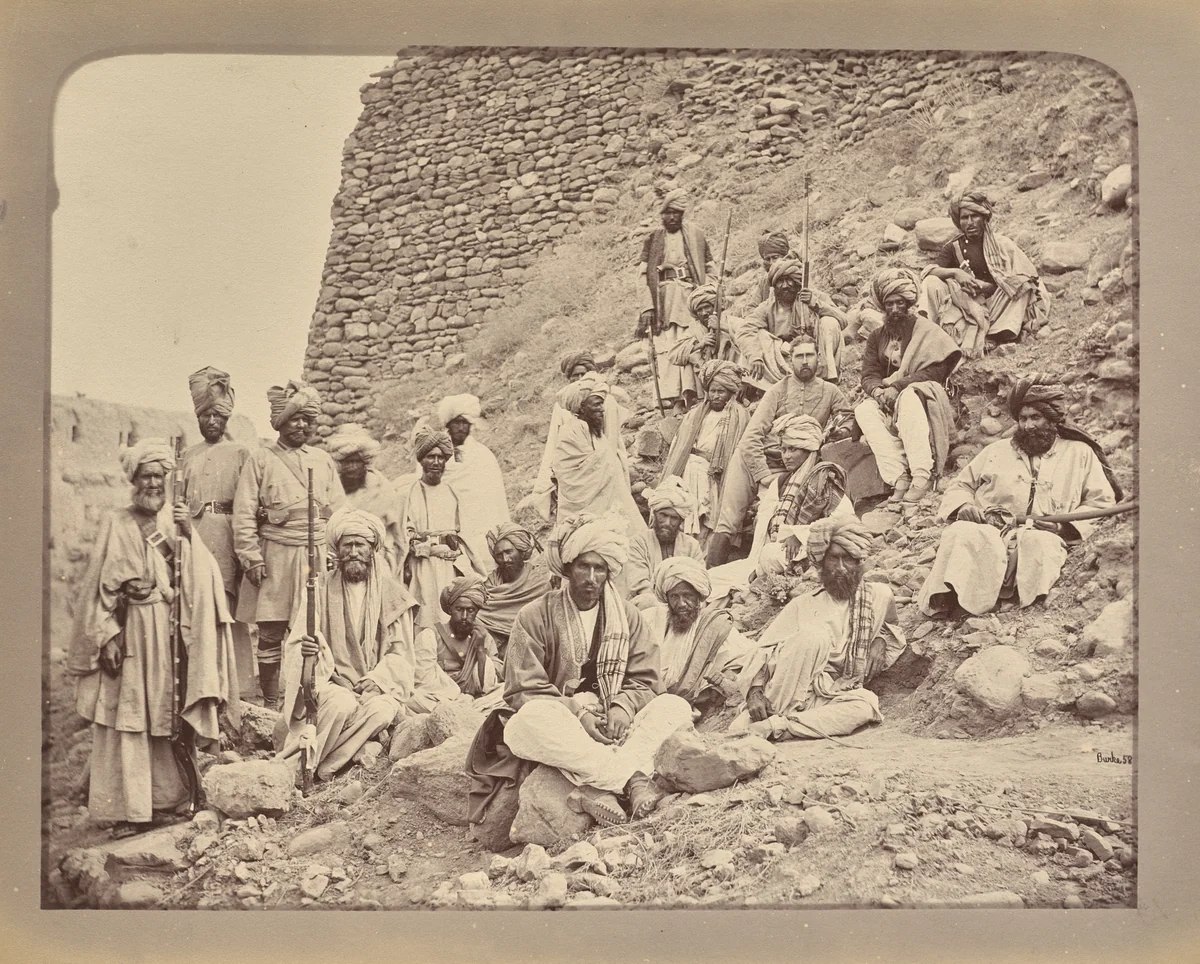 Khyber Chiefs with Captain Tucker by John Burke, photograph, 1878-1880