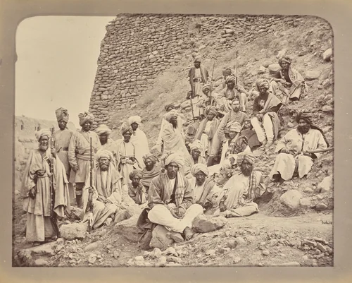 Khyber Chiefs with Captain Tucker by John Burke, photograph, 1878-1880