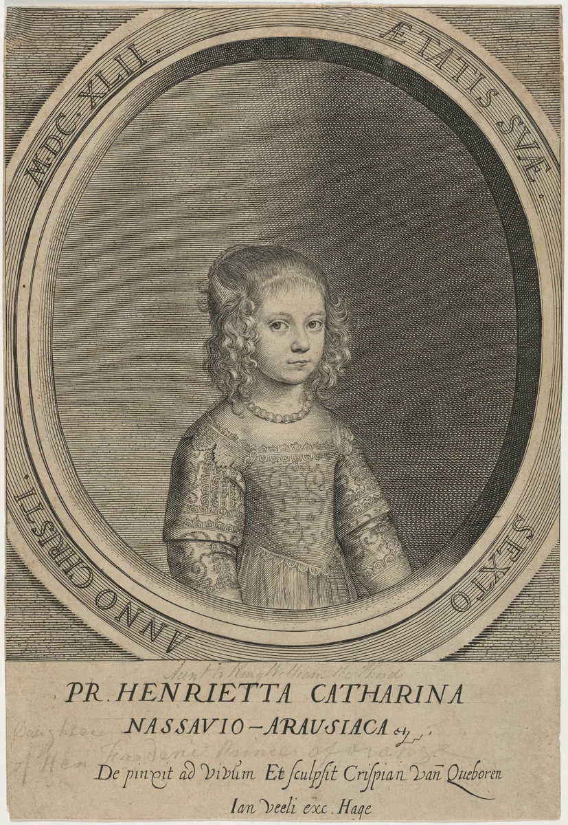 Princess Henrietta Catharina, Sister of William II of Orange by Crispyn van den Queboorn, print, 1604-1652