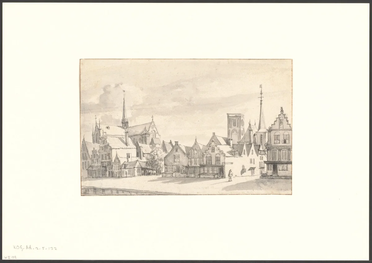 Gezicht op de Nieuwezijds Voorburgwal by Gerrit Lambertsz, drawing, 1644-1667