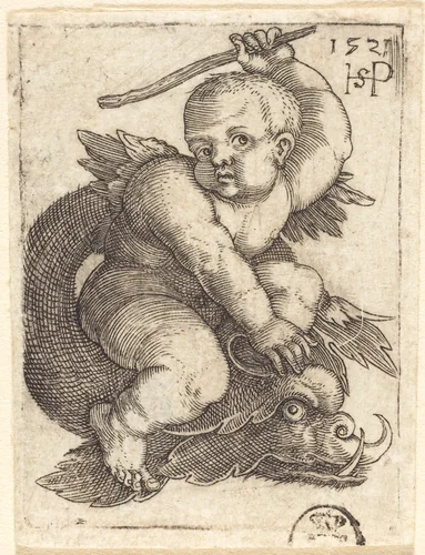 Genius on a Dolphin, Riding to the Right by Sebald Beham, print, 1521