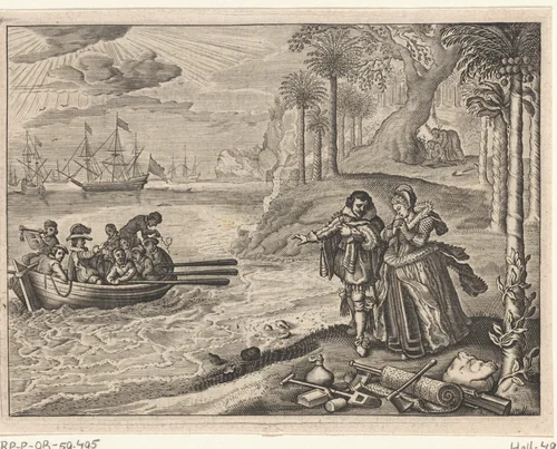 Verbanning van de overspelige vrouw en haar minnaar by anonymous, print, 1642