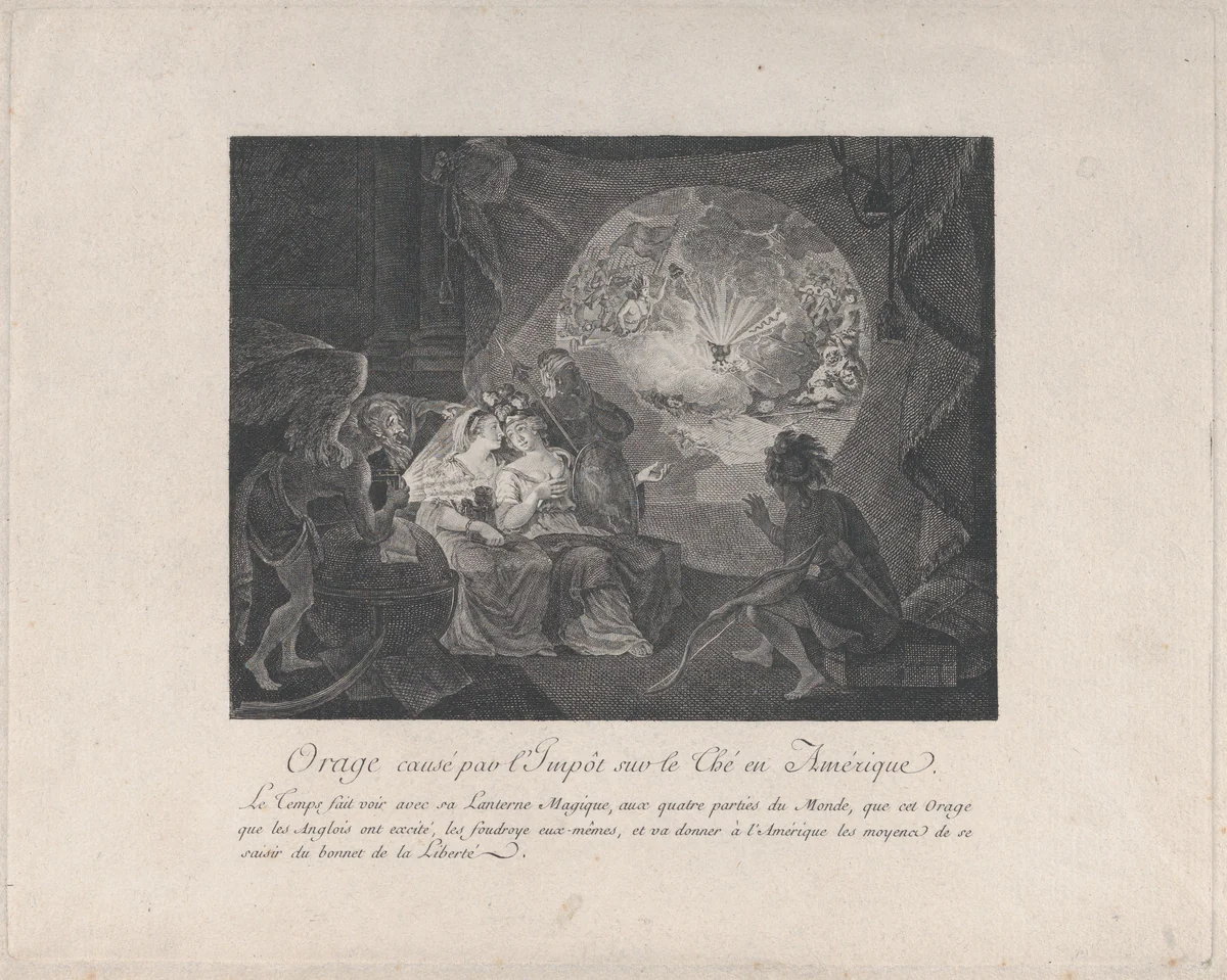Orage causé par l'Impôt sur le Thé en Amérique by anonymous, print, 1778