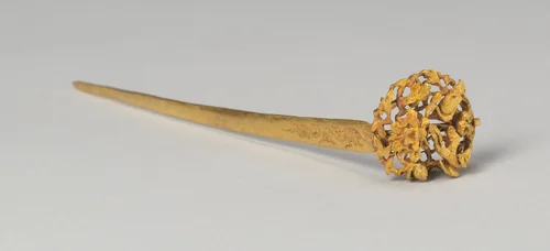 Hairpin with Vine Scroll, Blossoms, Leaves, and Birds by China, metalwork, 1101-1300