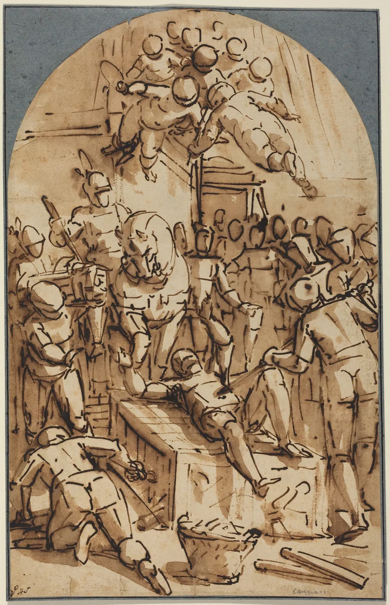 The Martyrdom of Saint Lawrence by Luca Cambiaso, drawing, 1581