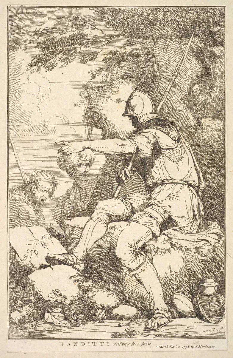 Banditti Taking His Post, from "Fifteen Etchings Dedicated to Sir Joshua Reynolds" by John Hamilton Mortimer, print, 1778