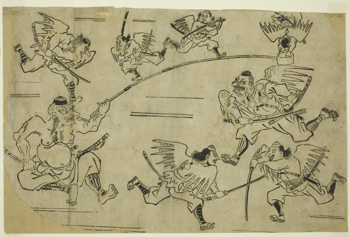 The Tengu King Training his Pupils by Hishikawa Moronobu (菱川師宣), print, 1685-1695