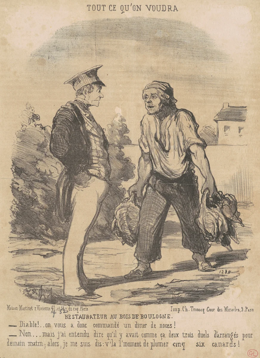Restaurateur au Bois de Boulogne by Honoré Daumier, print, 1852