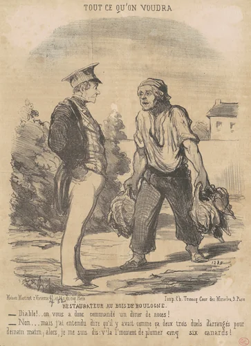 Restaurateur au Bois de Boulogne by Honoré Daumier, print, 1852