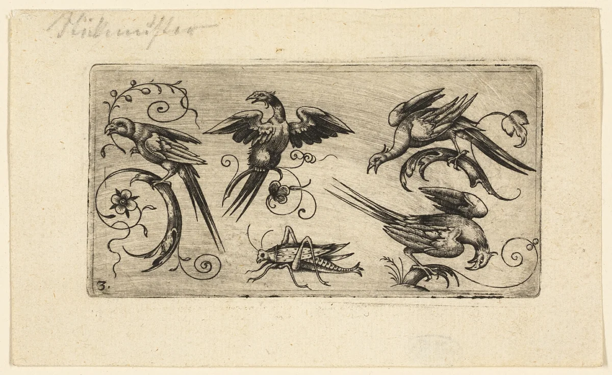 Ornament Panels with Birds: Plate 3 by Adrian Muntink, print, 1617