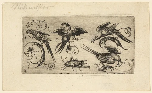 Ornament Panels with Birds: Plate 3 by Adrian Muntink, print, 1617