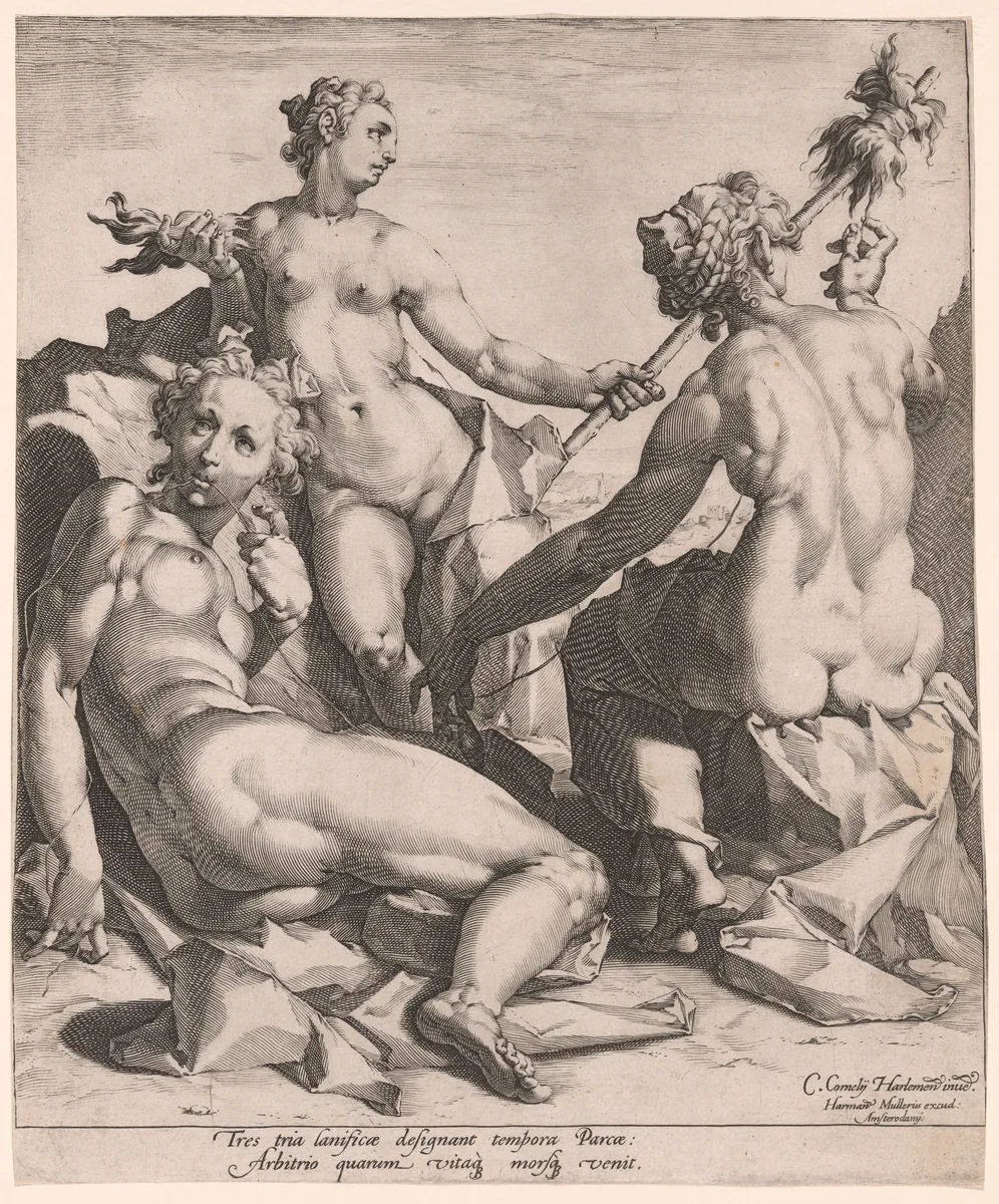 The Three Fates by Jan Harmensz. Muller, print, 1589