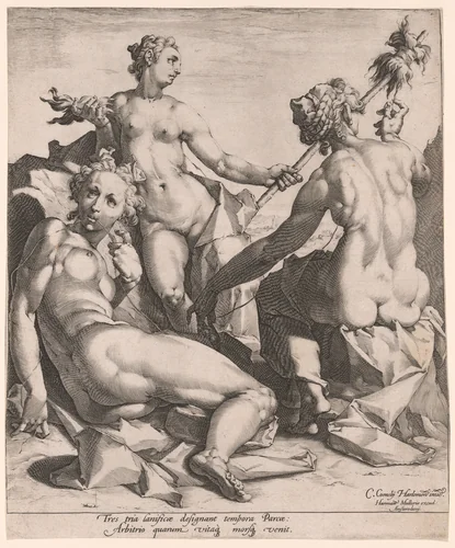 The Three Fates by Jan Harmensz. Muller, print, 1589