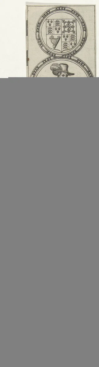 Portretten van Jacobus I, koning van Engeland en Frederik Hendrik Stuart by Jodocus Hondius, print, 1611-1612