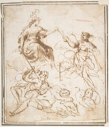 Group of Five Allegorical Figures by Francesco Allegrini, drawing, 1624-1663