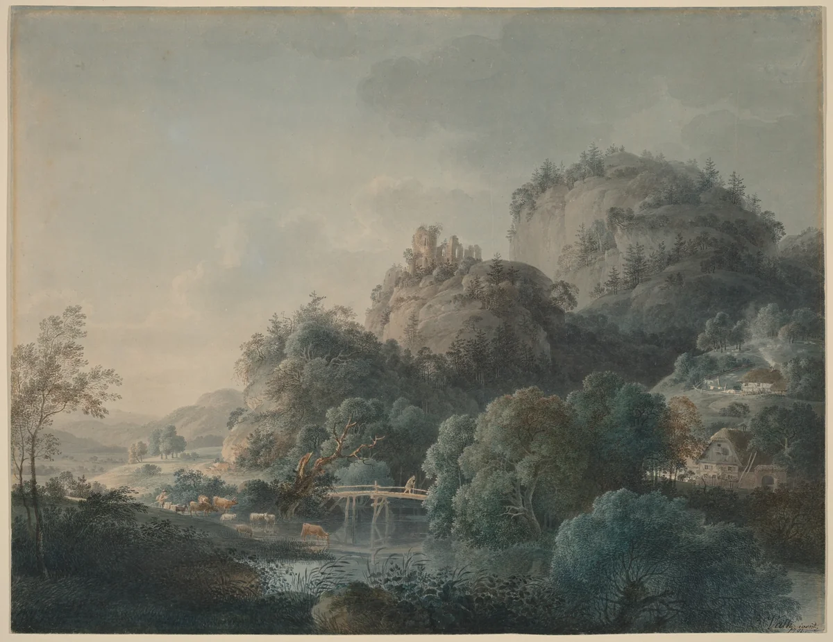 The Ruins of the Monastery of Oybin in the Zittau Mountains by Philipp Veith, drawing, 1792