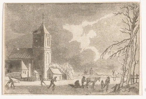 Wintergezicht by Anthonie van den Bos, print, 1778-1838