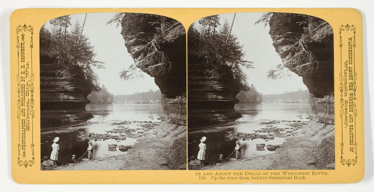Up the river from behind Steamboat Rock, No. 119 from the series "In and About the Dells of the Wisconsin River" by Henry Hamilton Bennett, photograph, 1870-1908