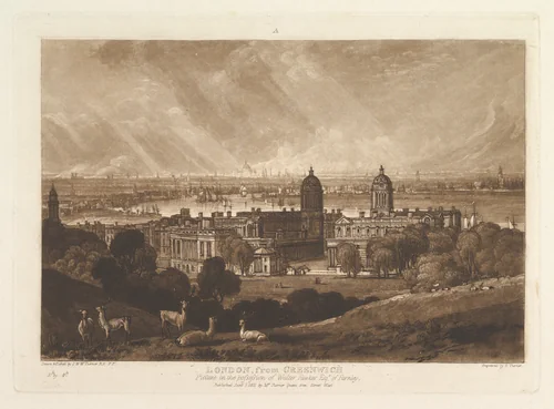 London from Greenwich, part V, plate 26 from "Liber Studiorum" by Joseph Turner, print, 1811