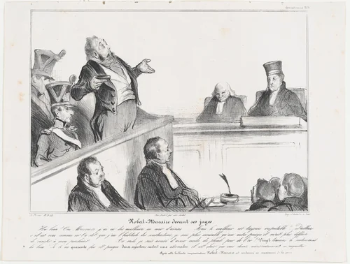 Plate 30: Robert Macaire before his judges, from 'Caricaturana,' published in Les Robert Macaires by Honoré Daumier, print, 1838