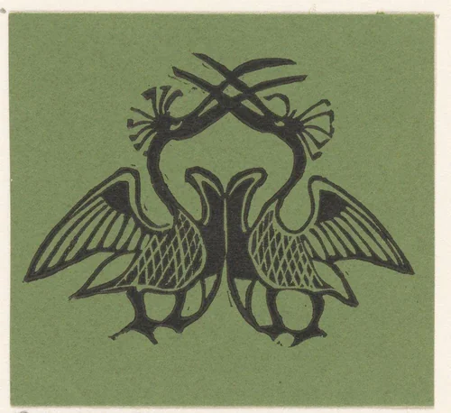 Vignet met twee exotische vogels by Gerrit Willem Dijsselhof, print, 1892