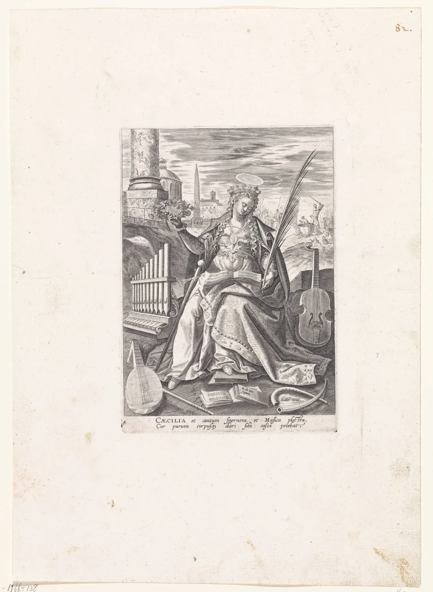 Heilige Caecilia by Unknown, print, 1583-1587