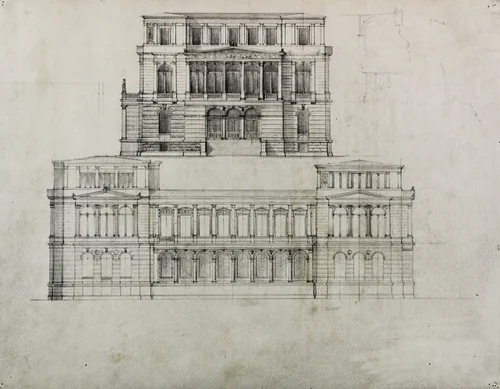 Design Projects, Building Elevation Study by Carl Furst, drawing, 1860-1870