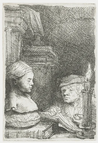Man Drawing from a Plaster Cast by Rembrandt van Rijn, print, 1641