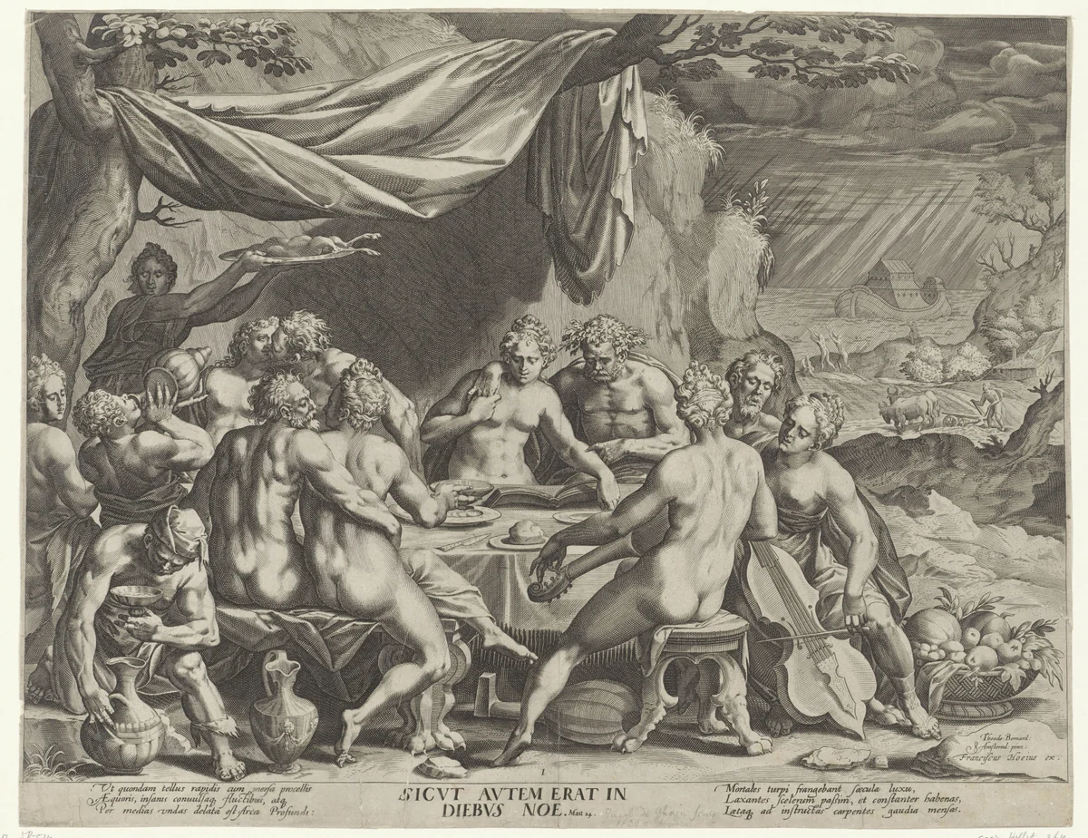 De zondige mensheid vóór de zondvloed by anonymous, print, 1601-1636