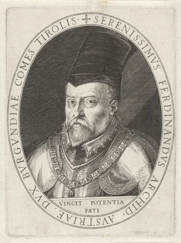 Portret van Ferdinand II van Tirol, aartshertog van Oostenrijk by Unknown, print, 1564-1600
