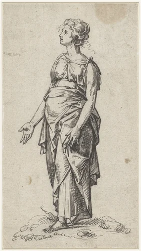 Lopende vrouw, naar links by anonymous, drawing, 1500-1600
