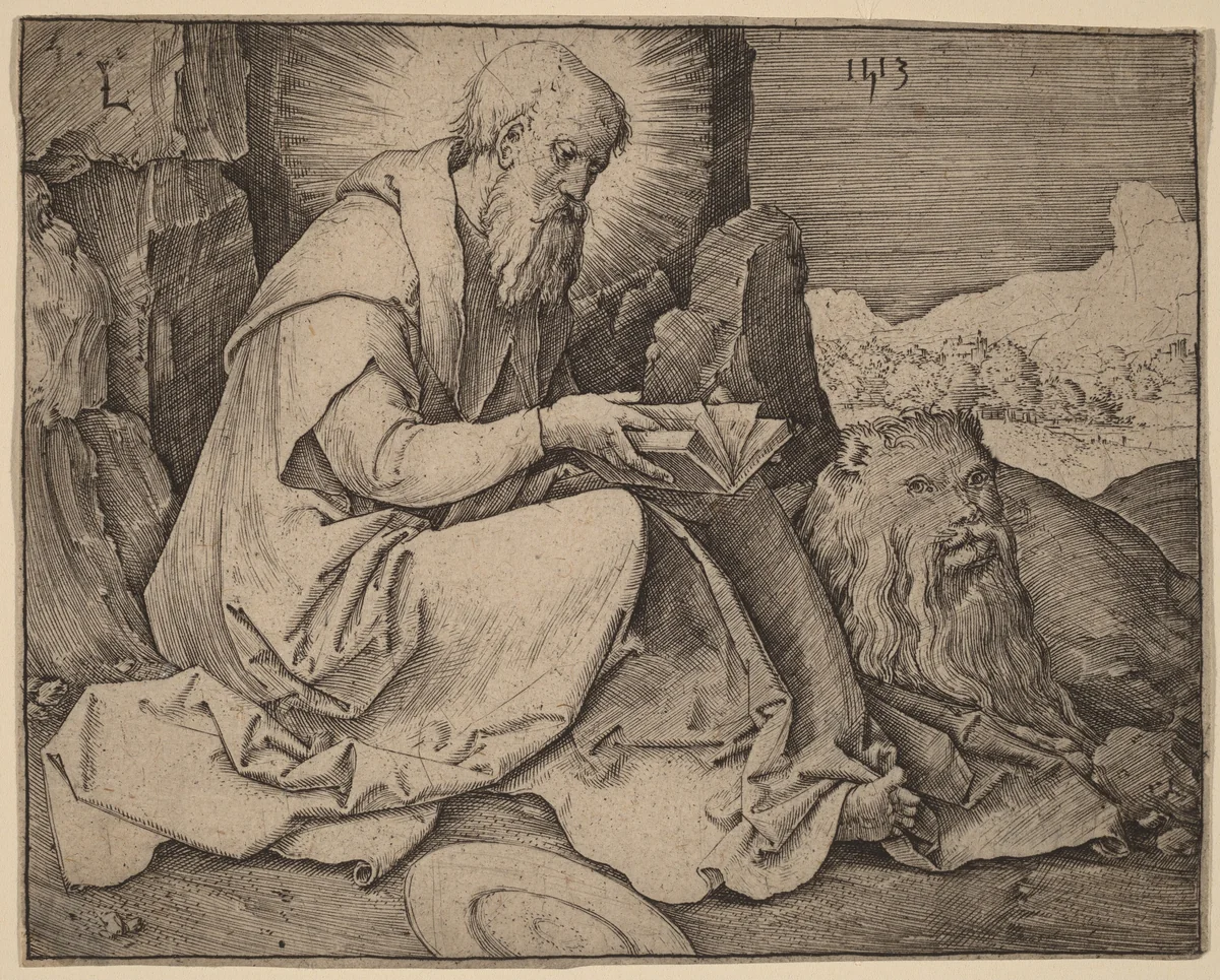 Saint Jerome in a Landscape by Lucas van Leyden, print, 1513